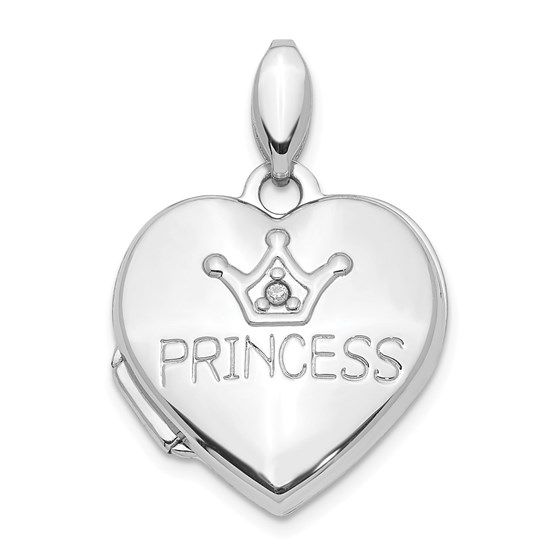14k White Gold Diamond Princess Locket Pendant - 22 mm 14k White Gold Diamond Princess Locket Pendant - 22 mm