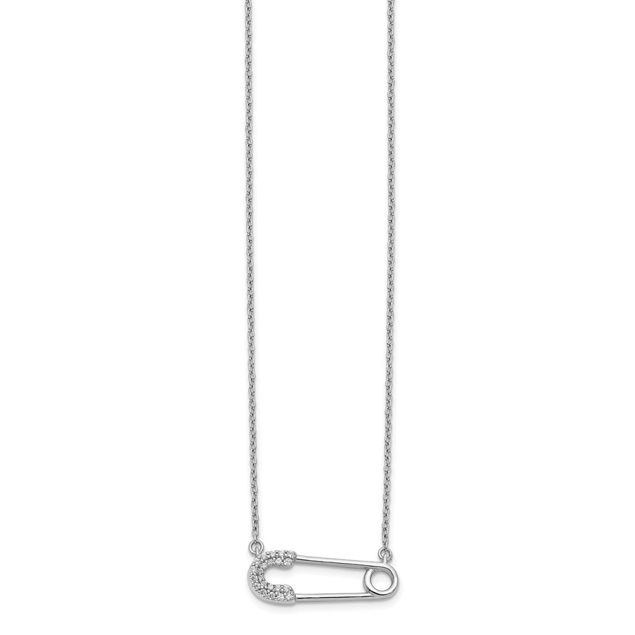 Buy 14k White Gold Diamond Safety Pin Necklace 18 in. APMEX