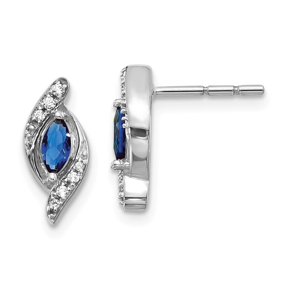 14k White Gold Diamond & Sapphire Post Earrings - 12 mm 14k White Gold Diamond & Sapphire Post Earrings - 12 mm
