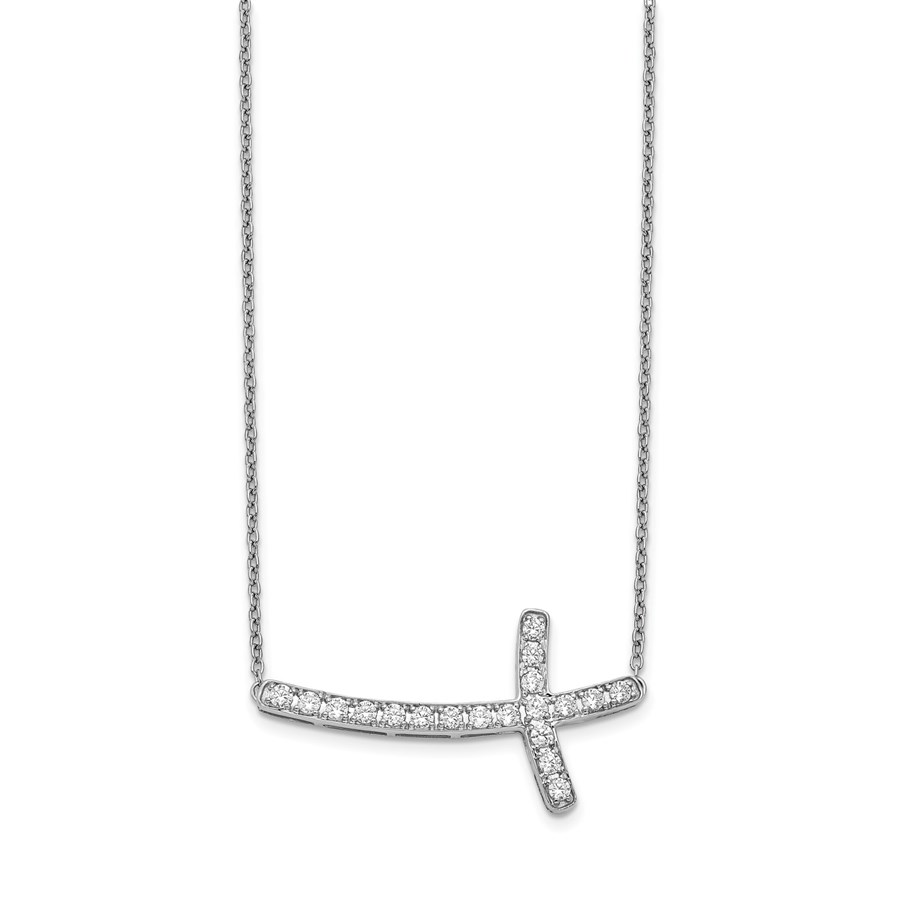 Diamond sideways cross necklace white gold Clearance
