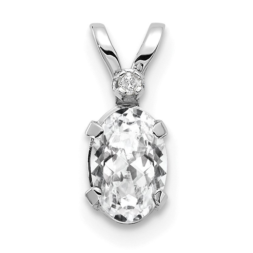 14K White Gold Diamond White Topaz Pendant - 12 mm