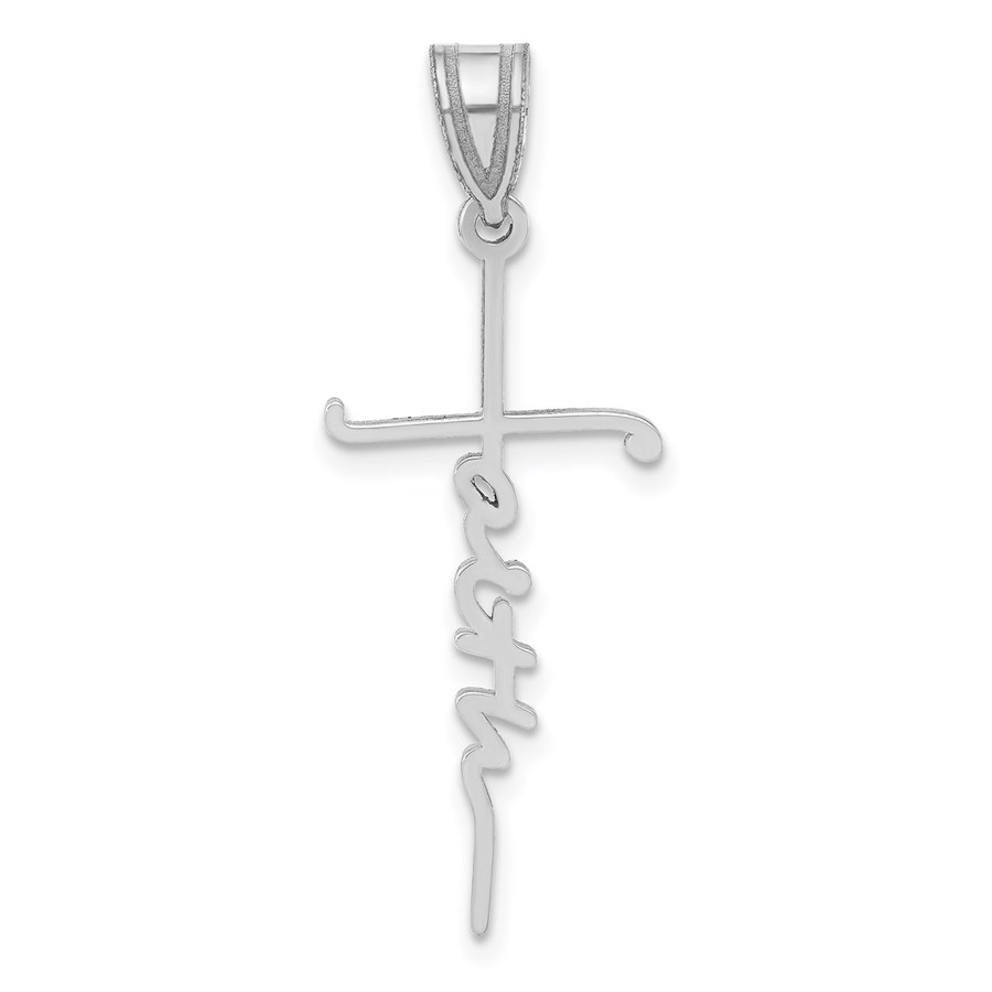 14K White Gold FAITH Cross Charm 35 mm