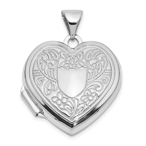 14K White Gold Fancy Floral Crest 18mm Heart Locket - 24 mm 14K White Gold Fancy Floral Crest 18mm Heart Locket - 24 mm
