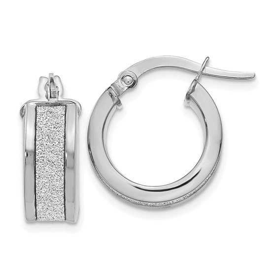 14K White Gold Fancy Glimmer Infused Hoop Earrings - 15 mm 14K White Gold Fancy Glimmer Infused Hoop Earrings - 15 mm