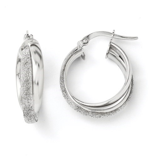 14K White Gold Fancy Glimmer Infused Hoop Earrings - 20 mm 14K White Gold Fancy Glimmer Infused Hoop Earrings - 20 mm