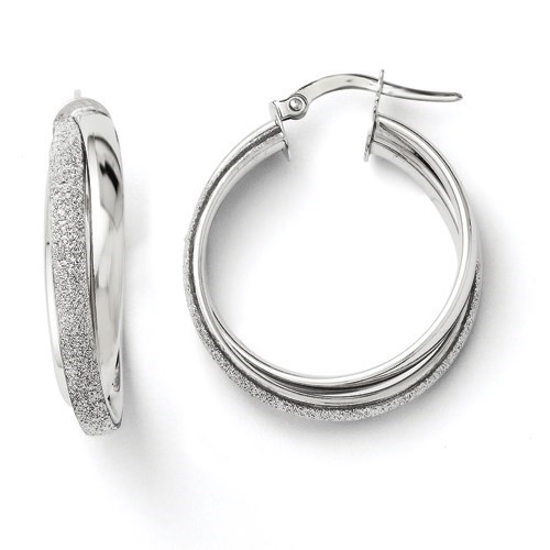 14K White Gold Fancy Glimmer Infused Hoop Earrings - 26 mm 14K White Gold Fancy Glimmer Infused Hoop Earrings - 26 mm