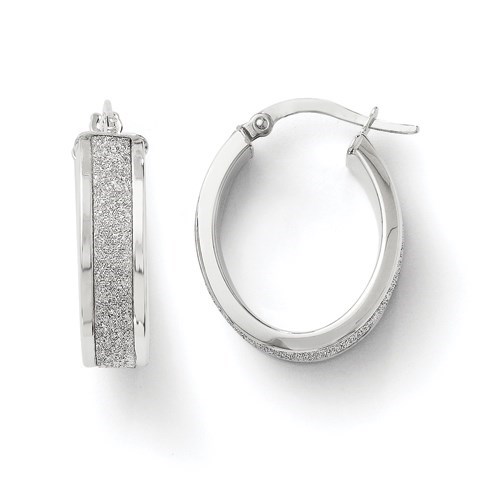 14K White Gold Fancy Glimmer Infused Oval Hoop Earrings - 23 mm