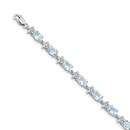 14k White Gold Floral Diamond/Aquamarine Bracelet - 7 in.