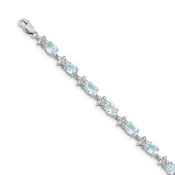 14k White Gold Floral Diamond/Aquamarine Bracelet - 7 in. 14k White Gold Floral Diamond/Aquamarine Bracelet - 7 in.