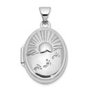 14K White Gold Foot Prints Reversible Oval Locket - 26 mm