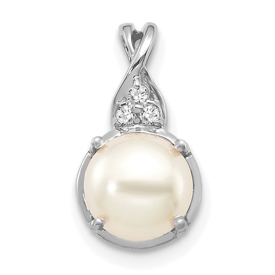 14K White Gold FWC Pearl and Diamond Pendant - 13.5 mm 14K White Gold FWC Pearl and Diamond Pendant - 13.5 mm
