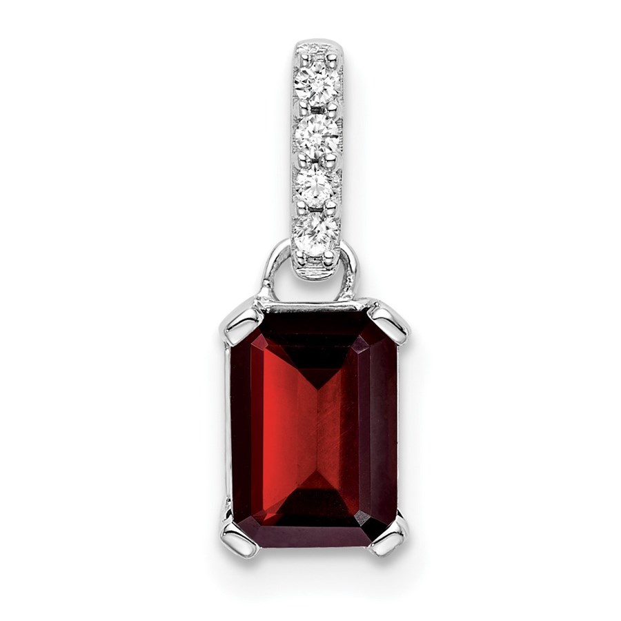 14K White Gold Garnet and Diamond Pendant - 15.9 mm