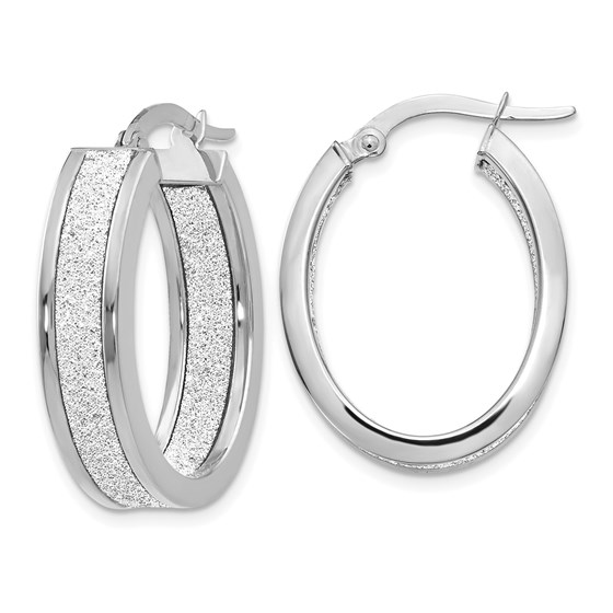 14K White Gold Glimmer Infused Oval Hoop Earrings - 24 mm