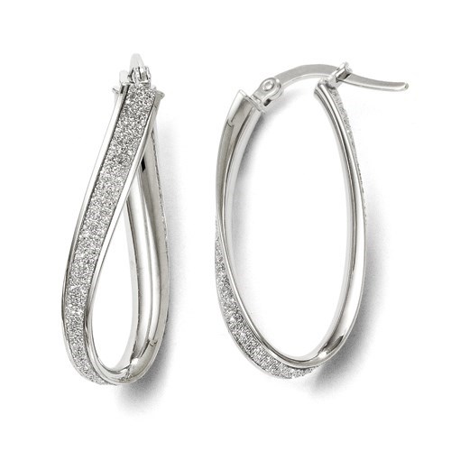 14K White Gold Glimmer Infused Oval Hoop Earrings - 28 mm 14K White Gold Glimmer Infused Oval Hoop Earrings - 28 mm
