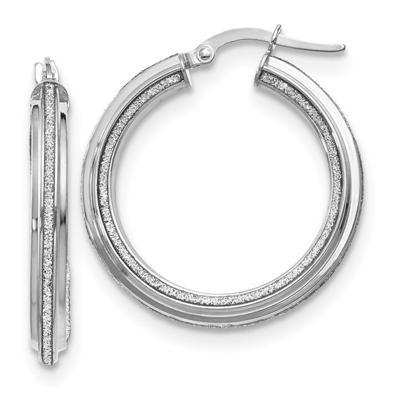 14K White Gold Glimmer Infused Textured Hoop Earrings - 29 mm 14K White Gold Glimmer Infused Textured Hoop Earrings - 29 mm