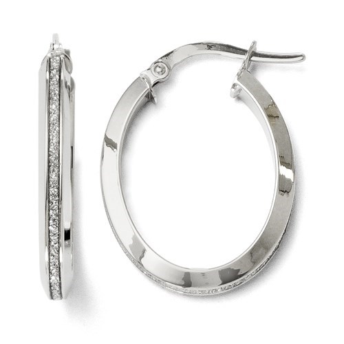 14K White Gold Glimmer Oval Hoop Earrings - 24 mm