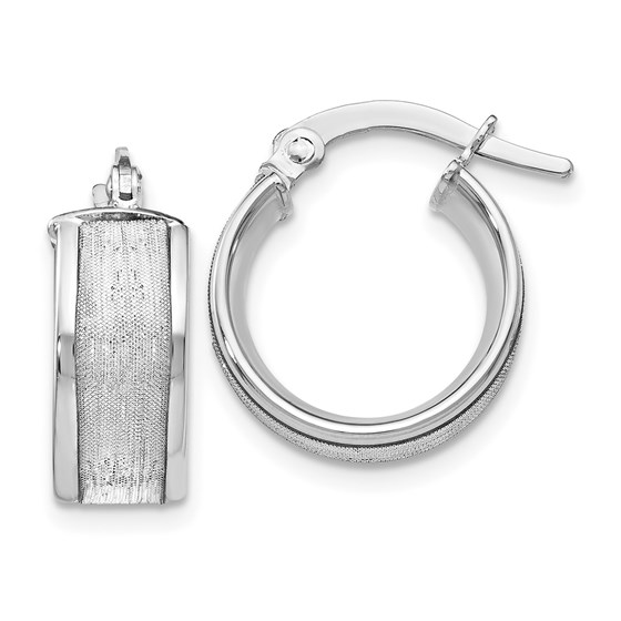 14K White Gold Glimmer Polished Hoop Earrings - 15 mm 14K White Gold Glimmer Polished Hoop Earrings - 15 mm