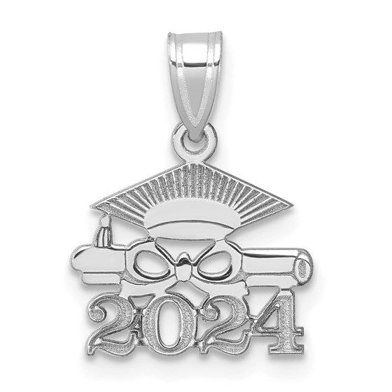 14K White Gold Graduation Cap and Diploma 2024 Charm - 18.9 mm 14K White Gold Graduation Cap and Diploma 2024 Charm - 18.9 mm