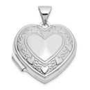 14K White Gold Heart Love you Reversible Heart Locket - 24 mm