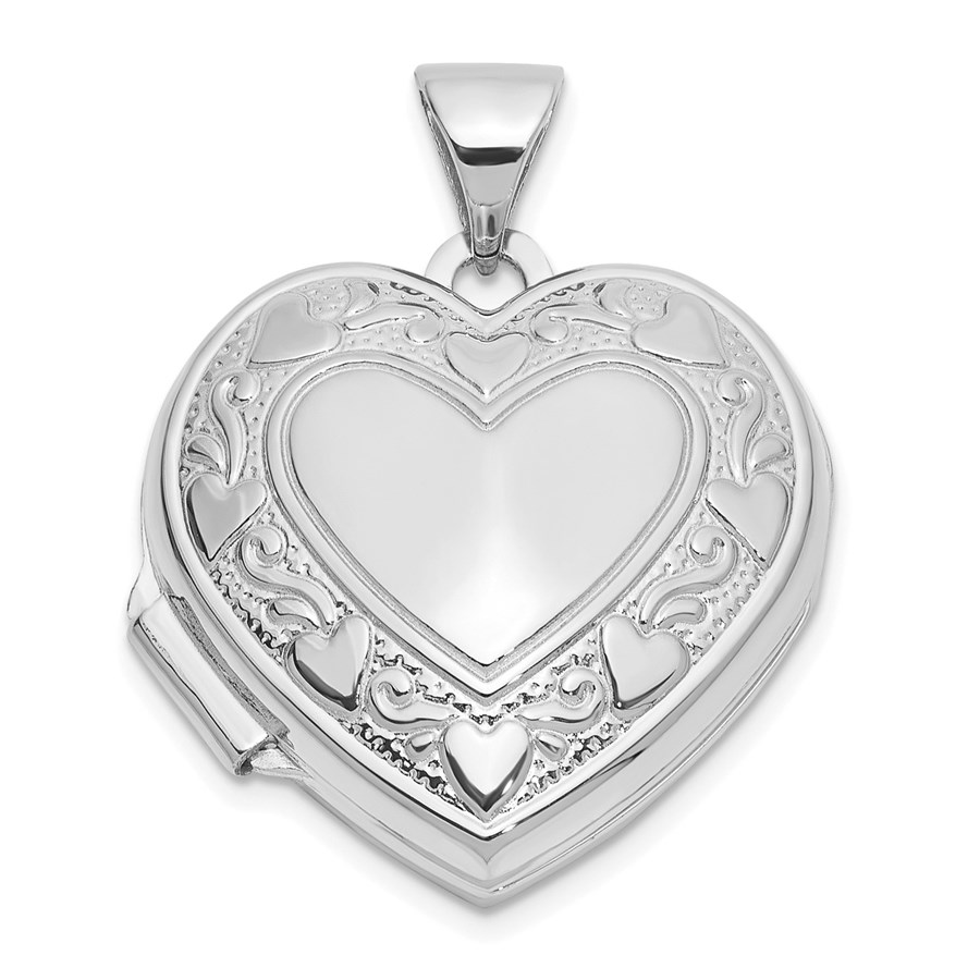 14K White Gold Heart Love you Reversible Heart Locket - 24 mm