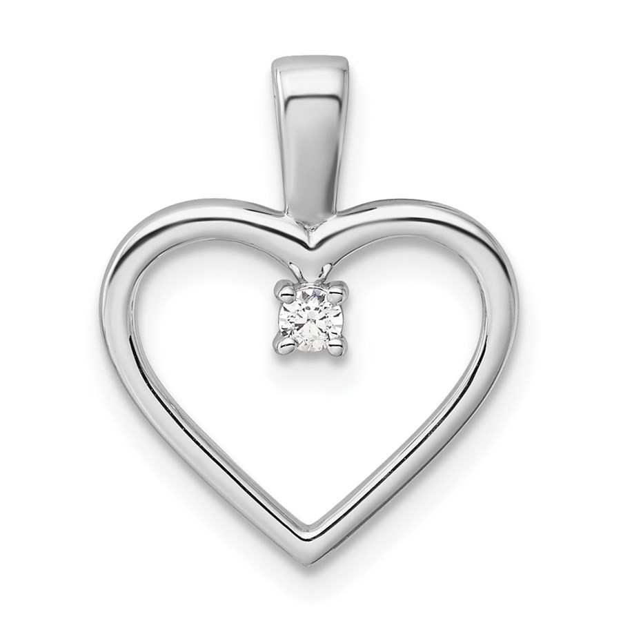 14K White Gold Heart Pendant .05ct. Mounting 16.2 mm
