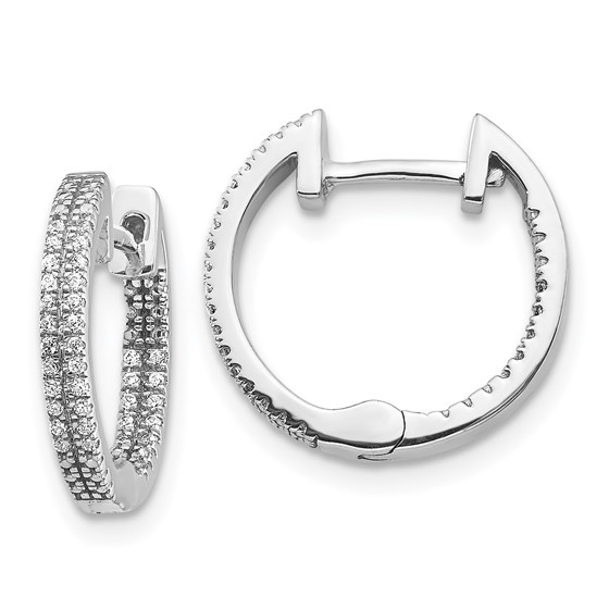 14k White Gold In/Out Diamond Hinged Hoop Earrings - 14 mm 14k White Gold In/Out Diamond Hinged Hoop Earrings - 14 mm
