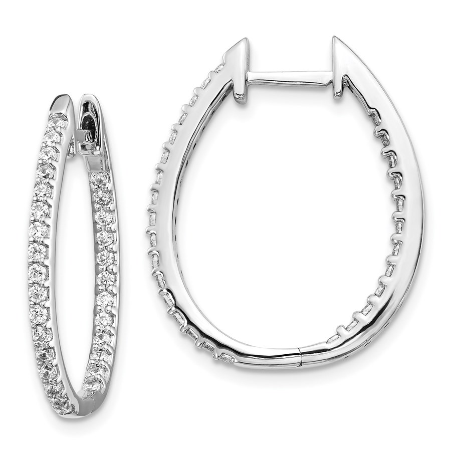 14k White Gold In/Out Diamond Hinged Hoop Earrings - 24 mm