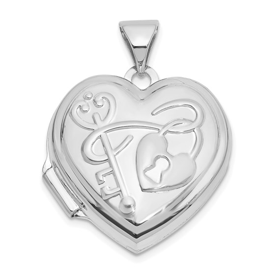 14K White Gold KEY TO MY HEART Reversible Heart Locket - 24 mm 14K White Gold KEY TO MY HEART Reversible Heart Locket - 24 mm