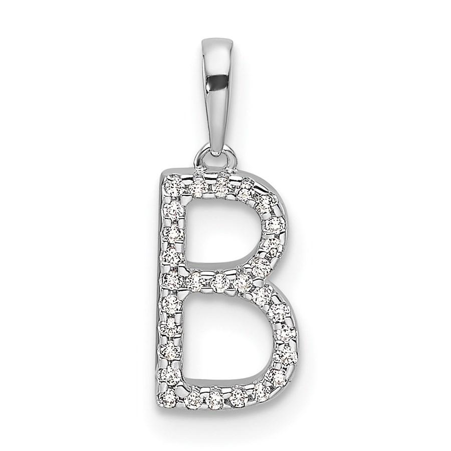 14K White Gold Letter B Initial Pendant - 15.8 mm