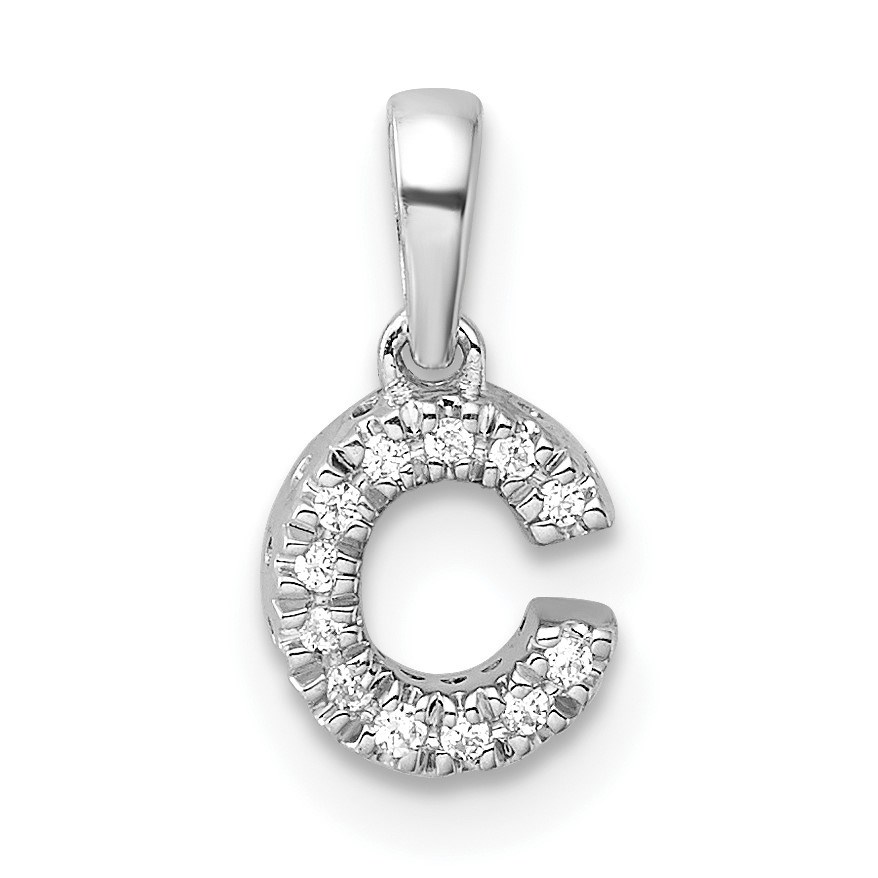 14K White Gold Letter C Initial with Bail Pendant - 12.5 mm