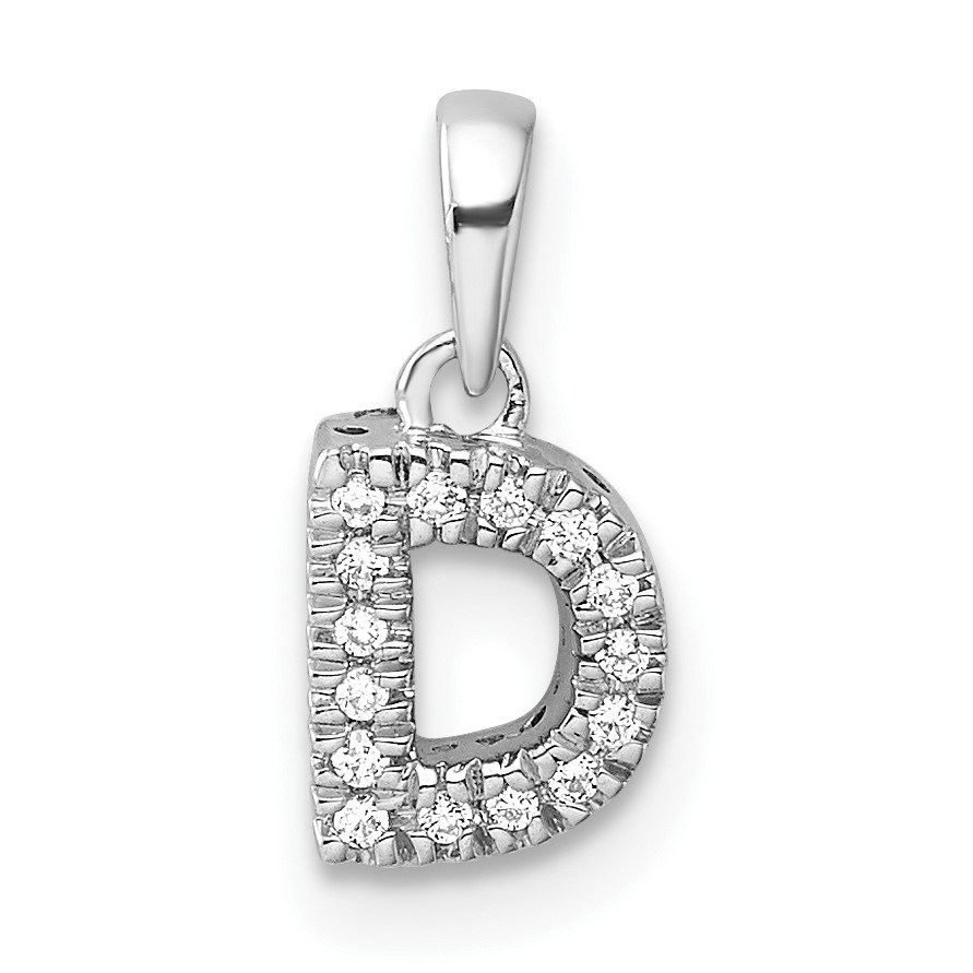 14K White Gold Letter D Initial with Bail Pendant - 12.5 mm