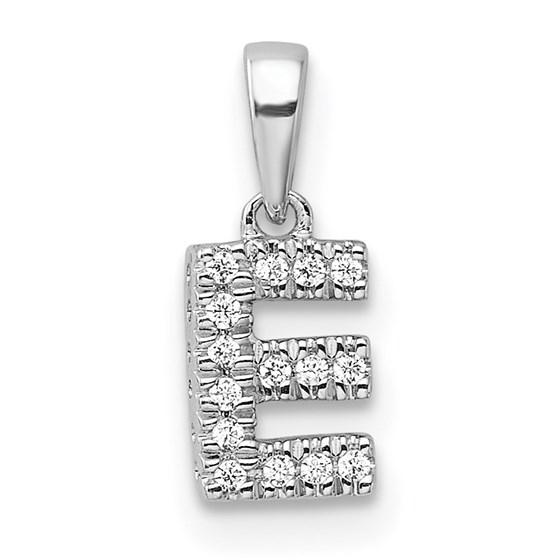 14K White Gold Letter E Initial with Bail Pendant - 11.4 mm