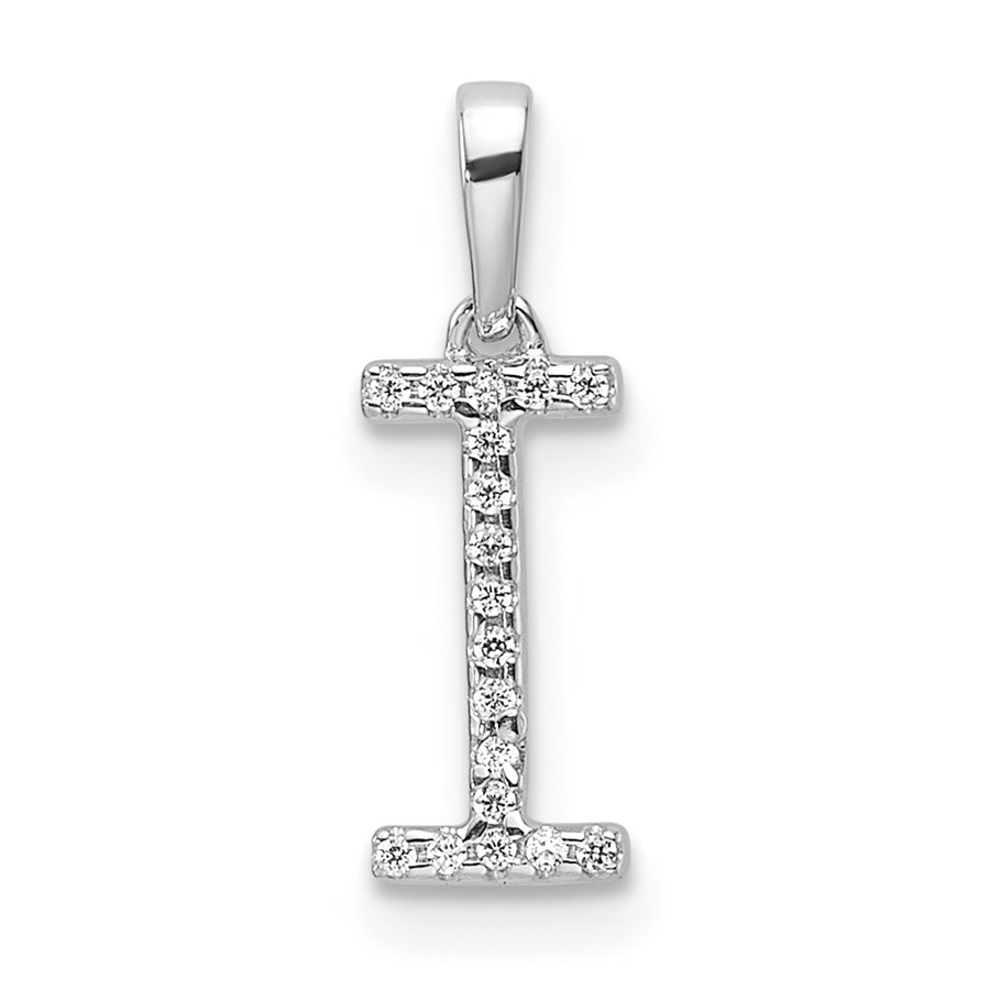14K White Gold Letter I Initial Pendant - 16 mm
