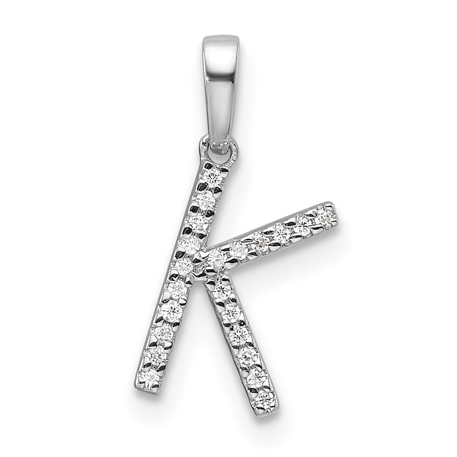 14K White Gold Letter K Initial Pendant - 16 mm