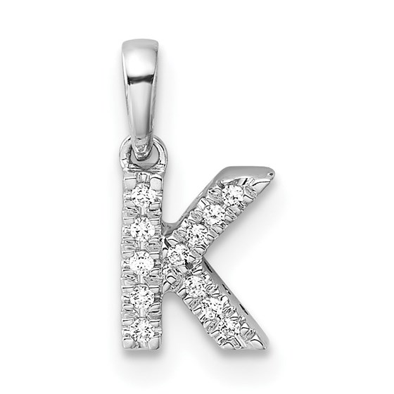 14K White Gold Letter K Initial with Bail Pendant - 12.5 mm