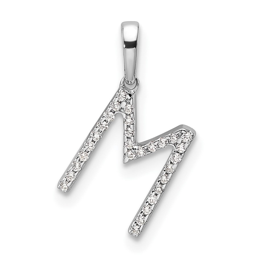 14K White Gold Letter M Initial Pendant - 18 mm