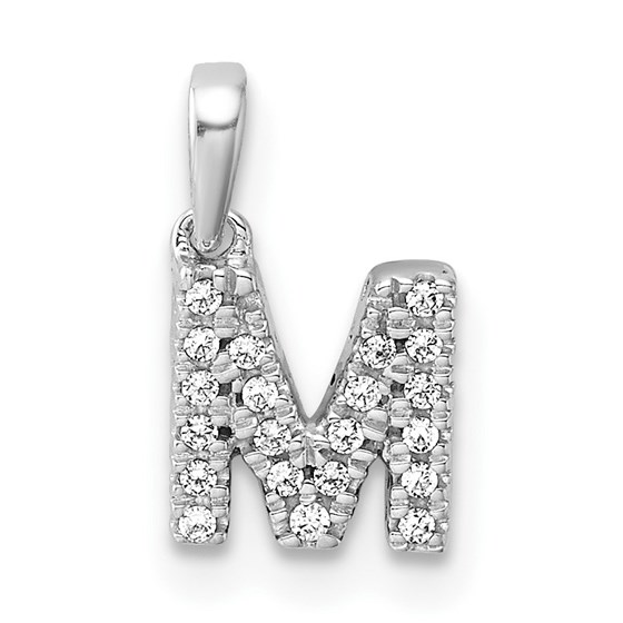 14K White Gold Letter M Initial with Bail Pendant - 14 mm