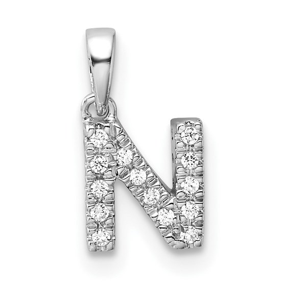 14K White Gold Letter N Initial with Bail Pendant - 14 mm 14K White Gold Letter N Initial with Bail Pendant - 14 mm