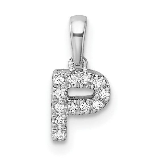 14K White Gold Letter P Initial with Bail Pendant - 13 mm