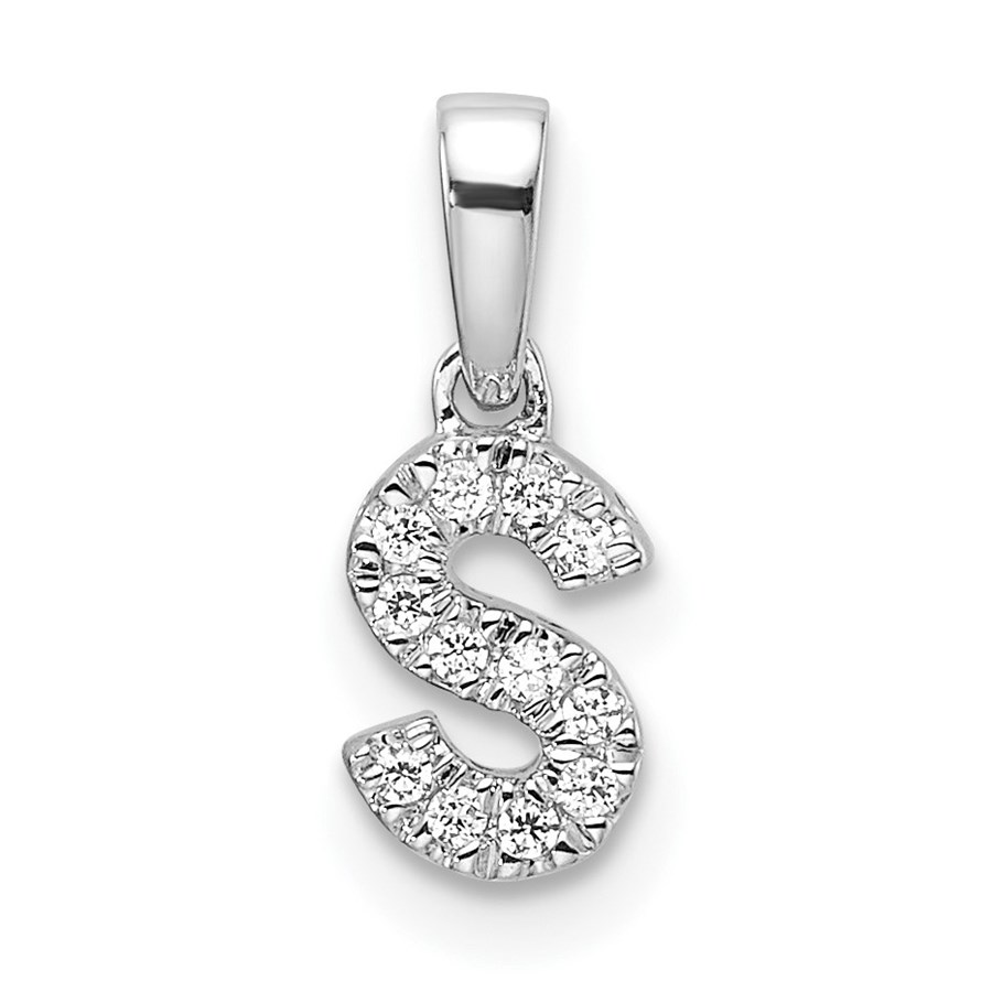 14K White Gold Letter S Initial with Bail Pendant - 13 mm