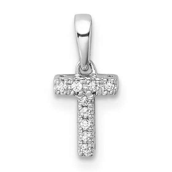 14K White Gold Letter T Initial with Bail Pendant - 13 mm