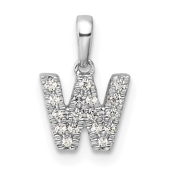 14K White Gold Letter W Initial with Bail Pendant - 14 mm 14K White Gold Letter W Initial with Bail Pendant - 14 mm