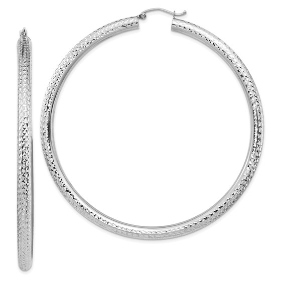 14k White Gold Lightweight 4mm D/C Hoop Earrings - 72.5 mm 14k White Gold Lightweight 4mm D/C Hoop Earrings - 72.5 mm