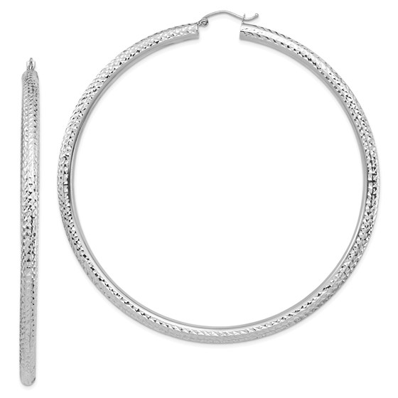 14k White Gold Lightweight 4mm D/C Hoop Earrings - 82.5 mm 14k White Gold Lightweight 4mm D/C Hoop Earrings - 82.5 mm