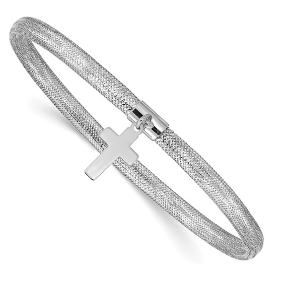 14K White Gold Mesh Cross Dangle Stretch Bracelet - 7 in. 14K White Gold Mesh Cross Dangle Stretch Bracelet - 7 in.