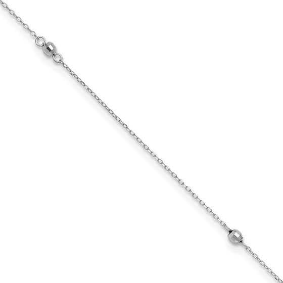 14K White Gold Mirror Beaded 10in Plus Anklet - 11 in. 14K White Gold Mirror Beaded 10in Plus Anklet - 11 in.