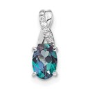 14K White Gold Oval Alexandrite and Diamond Pendant - 14.3 mm