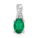 14K White Gold Oval Created Emerald Diamond Pendant - 14.3 mm