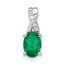 14K White Gold Oval Created Emerald Diamond Pendant - 14.3 mm