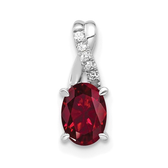 14K White Gold Oval Created Ruby and Diamond Pendant - 14.3 mm 14K White Gold Oval Created Ruby and Diamond Pendant - 14.3 mm
